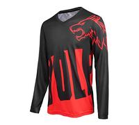Wisdom Wolf Men's Mountain Bike MTB Top Long Sleeve Breathable Comfortable Soft Moisture-Wicking Cycling Jersey Red