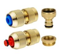 Wisdomgarden 4Pcs Brass Garden Hose Quick Connectors, Hose Stop with Shut Off-Red, Hose Tap Connector-Blue, 1/2 Inch & 3/4 Inch, 4 Count