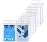 Wisdompro 10 Pack Vertical ID Card Badge Holder, Double-Sided 2 Card Slot Waterproof Clear PVC Key Card Sleeve Case Plastic Wallets with Resealable Zip for Lanyard Office School Cruise