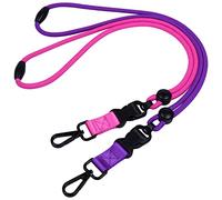 Wisdompro 2 Pack of 21 inch Durable Round Cord Adjustable Lanyard with Safety Breakaway Buckle, Detachable Buckle and Heavy Duty Metal Hook for ID Card Badge Holder and Keys - Hotpink and Purple
