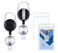 Wisdompro 2 Pack Retractable Badge Holders, Double Sided Clear ID Card Holder with Carabiner Reel, Belt Clip and Key Ring for Office, Shcool, Metro, Bus Pass - Vertical