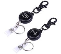 Wisdompro 2 Pack Retractable Keychain, Heavy Duty Retractable Badge Holder with Lobster Clasp, Keys and ID Badge Reel with 24 Inches Steel Cord - Black
