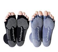 wisdompro 2 Pairs Toeless Half Toe Yoga Socks with Anti Slip Grip for Women & Men (BG/SM)