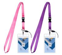 Wisdompro 2 Pcs Clear Cruise Lanyard for Neck with Card Holder, Pink/Purple | PVC ID Badge Holder with Detachable Neck Strap, 2-Sided, Vertical, for Cruise Ships Card, Keychain Keys, Office, School