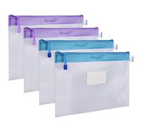 Wisdompro A4 Zip Wallets Folder, PVC Thick Waterproof Zip Lock Bags, Mesh Document File Pouches Folders with Label Pocket for School Office Household Travel Supplies (2 Pack Blue 2 Pack Purple