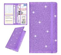 wisdompro Car Document Wallet, PU Leather Car Registration and Insurance Holder - Vehicle Paperwork Wallet Case Organizer for ID Card, Driving Licence, Key Contact Information Cards - Bling Purple