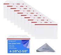 Wisdompro Clear Horizontal ID Card Holder, Plastic Card Holder for Lanyard, 10 Pack Heavy Duty Extra Thick ID Badge Holder with Ziplock for Multiple Cards, Vinyl PVC- Red Zip