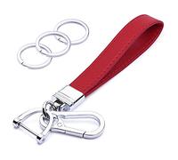 wisdompro Genuine Leather Car Keychain with Anti-lost D-ring & 3 Keyrings