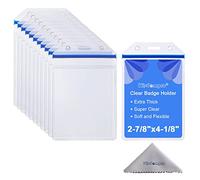 Wisdompro ID Card Holder, 10 Pack Clear Extra Thick Heavy Duty Vinyl Badge Holder with Ziplock for Multiple Cards - Blue Zip (Vertical)