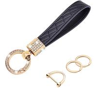 wisdompro Microfibre Leather Car Keychain, Keyrings for Car Keys, Bling Car key Fob keychain, Leather Keychain Strap with Anti-lost D-Ring for Men and Women - Black