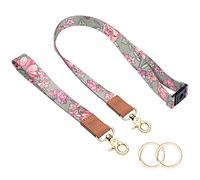 Wisdompro Neck Lanyard & Wrist Strap Set, Lanyard for Neck with Safety Breakaway and Wristlet Keychain Holder with 2 Keyrings for Keys, ID Card Badge Holder - Ash Grey Flower