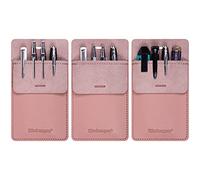 wisdompro Pocket Protector, 3 Pack PU Leather Heavy Duty Pen Holder Pouch with Clear PVC Divider for Shirts, Lab Coats, Pants - Multi-Purpose - Holds Pens, Pointers, Pencils, and Notes - Pink