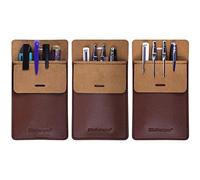 Wisdompro Pocket Protector, 3 Pack PU Leather Heavy Duty Pen Holder Pouch with Clear PVC Divider for Shirts, Lab Coats, Pants - Multi-Purpose - Holds Pens, Pointers, Pencils, and Notes - Brown