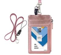 Wisdompro PU Leather ID Badge Holder Lanyard with Zipper Pocket, Rose Gold