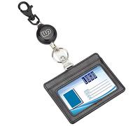 Wisdompro Retractable Reel with Heavy Duty 2-Sided PU Leather ID Badge Holder and Key Ring - Horizontal