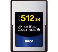 Wise CFX4-A512M2. Capacity: 512 GB Flash card type: CFexpress Type A Internal memory type: TLC Read speed: 1865 MB/s Write speed: 1750 MB/s. Protection features: Dust resistant Shock resistant X-ray p