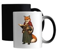 Wise Fox Scholar Holding Ancient Books Ceramic Magic Mug White