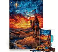 Wise Man on Camel Stained Glass 1000 Jigsaw Puzzle Mental Fun Game Seamless Fit Precise Pieces Relaxing Indoor Group Activity (38x52cm)