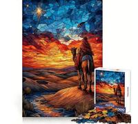 Wise Man on Camel Stained Glass Jigsaw for Teenagers1000 Pieces Mental Sharpness Calm Leisure Precise Fit (38x52cm)