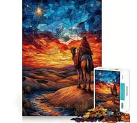 Wise Man on Camel Stained Glass Jigsaw Puzzle 1000 Piece Focus Boost Fun Advanced Laser Cutting Tech Travel-friendly Brain Game Gift (50x75cm)