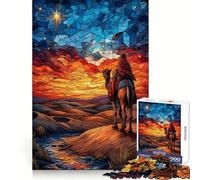 Wise Man on Camel Stained Glass Teenager Jigsaw Puzzles 1000 Pieces Memory Power Soothing Hobby Seamless Fit Cozy Xmas Gift (50x75cm)