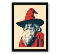 Wise Man with Crimson Bird Modern Framed Wall Art Print A1 (84.1×59.4cm) Black, Wall Decor for Living Room, Bedroom, Office & Home, Ready to Hang, Art Gift