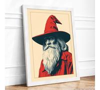 Wise Man with Crimson Bird Modern Framed Wall Art Print A1 (84.1×59.4cm) White, Wall Decor for Living Room, Bedroom, Office & Home, Ready to Hang, Art Gift