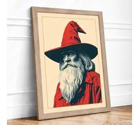 Wise Man with Crimson Bird Modern Framed Wall Art Print A2 (59.4×42cm) Oak, Wall Decor for Living Room, Bedroom, Office & Home, Ready to Hang, Art Gift