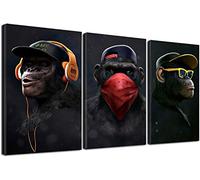Wise Monkeys Canvas Wall Art Pictures, Funny Chimp Headphone Animal Canvas Prints for Living Room Modern Home Decor 3 Pcs (No Frame, 30x50cm(11.8"x19.7"))