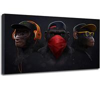 Wise Monkeys Canvas Wall Art Prints, Funny Chimp Headphone Animal Canvas Paintings for Living Room Modern Home Decor (No Frame, 40x60cm(15.7"x 23.6"))