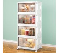 Wise Oannes Plastic Storage Bins Organizer 4 Tier, Folding Boxes with Lids, Stackable Containers for Bedroom, Living Room, Kitchen, Study, Office