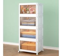 Wise Oannes Plastic Storage Bins Organizer 4 Tier, Folding Storage Boxes with Lids, Stackable Bins for Storage,Storage Containers Organizer for Bedroom Living Room Kitchen Study Office