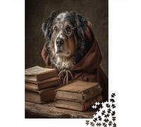 Wise Old Dog Wearing GlassesJigsaw Puzzles 1000 Pieces for Adults Puzzle Educational GamesWooden Table Books