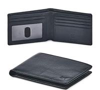 Wise Owl Accessories Real Leather Mens Bifold Wallet RFID Blocking Slim Minimalist Front Pocket - Thin & Stylish with ID Window in Gift Box (Nappa, Black)