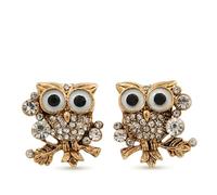 Wise Owl Crystal Stud Earrings/Gold Tone/ 2cm L