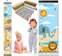 WISE OWL Personalized Growth Chart for Kids - Height Wall Chart for Boys & Girls with Peel & Stick Letters for Name - Hanging Canvas Wall Measurement Height Tracker for Baby Gift (Safari)
