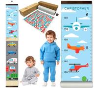 WISE OWL Personalized Growth Chart for Kids - Height Wall Chart for Boys with Peel & Stick Letters for Name - Hanging Canvas Wall Measurement Height Tracker for Baby Gift (Vehicles)