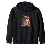 Wise Owl Reading Illustration Zip Hoodie