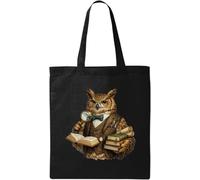 Wise Owl Scholar Investigating Ancient Knowledge Natural Cotton Tote Bag Black