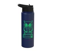 Wise Owl Silhouette on Books Illustration Outline Stainless Steel Insulated Water Bottle