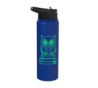 Wise Owl Silhouette on Books Illustration Outline Stainless Steel Insulated Water Bottle