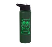 Wise Owl Silhouette on Books Illustration Outline Stainless Steel Insulated Water Bottle