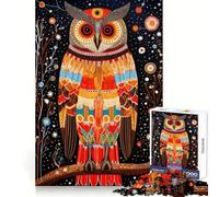 Wise Owl Tribal Style 1000 Piece Jigsaw Puzzles for Adults Teenagers Thought Training Mindful Leisure Uniform Cut Bday Surprise (38x26cm)