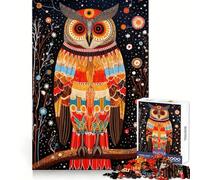 Wise Owl Tribal Style 1000 Piece Jigsaw Puzzles for Teenagers Jigsaw Cognitive Workout Calm Leisure Ideal Fit Winter Gift (50x75cm)