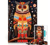 Wise Owl Tribal Style Adults 1000 Piece Jigsaw Puzzle Think Exercise Game Zero Gap Bonding Activity for Loved Ones (38x52cm)