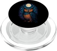 Wise Owl Watching Bright Lunar Orb & Stellar Field PopSockets PopGrip for MagSafe