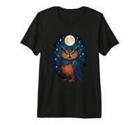 Wise Owl Watching Bright Lunar Orb & Stellar Field Premium T-Shirt