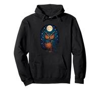 Wise Owl Watching Bright Lunar Orb & Stellar Field Pullover Hoodie