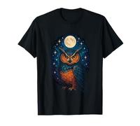 Wise Owl Watching Bright Lunar Orb & Stellar Field T-Shirt