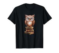 Wise Owl with Glasses on Stack of Books Design T-Shirt